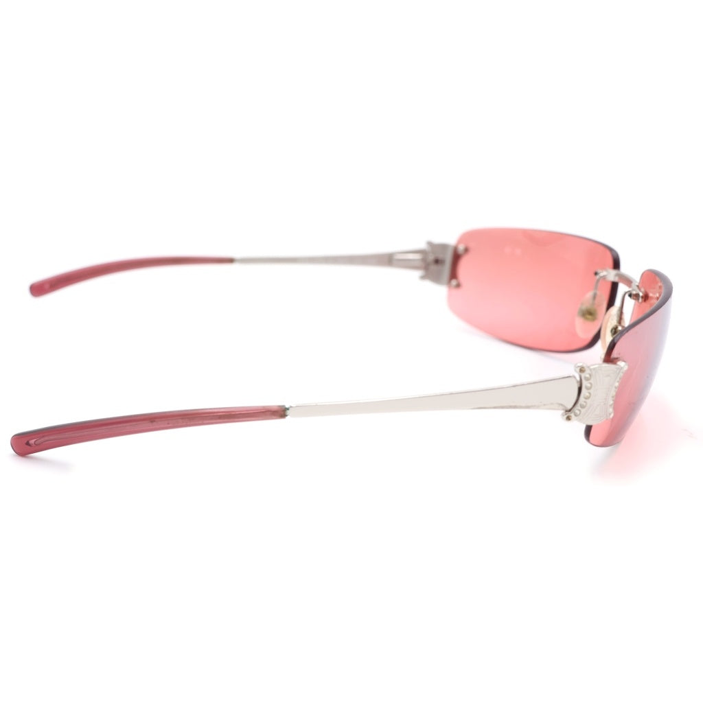 CELINE(セリーヌ) Triomphe Sunglass トリオンフサングラス ラインストーン装飾リムレスオーバルサングラス 眼鏡 SC1047S ピンク/シルバー