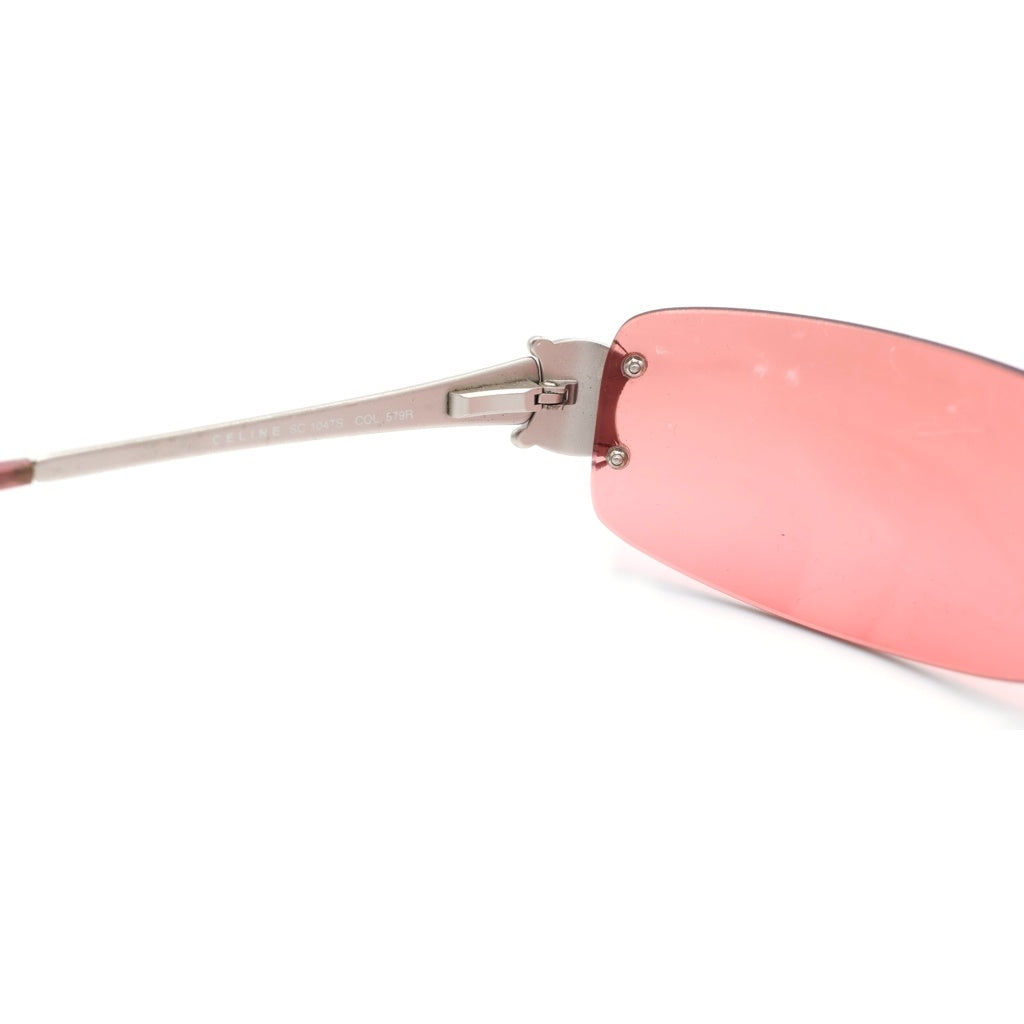 CELINE(セリーヌ) Triomphe Sunglass トリオンフサングラス ラインストーン装飾リムレスオーバルサングラス 眼鏡 SC1047S ピンク/シルバー