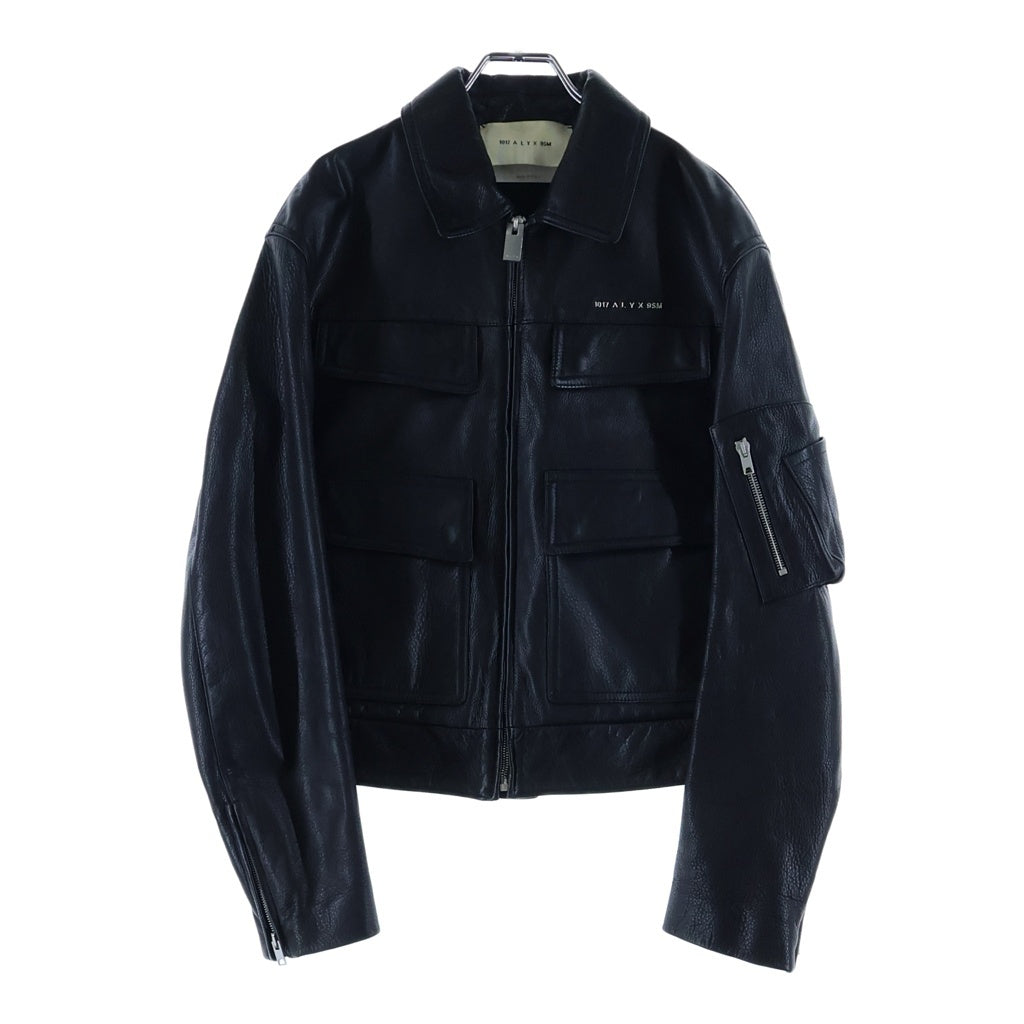 1017 ALYX 9SM(アリクス) 20AW Runway Piece Leather Police Jacket ランウェイピース レザーポリスジャケット カウレザーロゴプレートジップアップレザージャケット ブラック