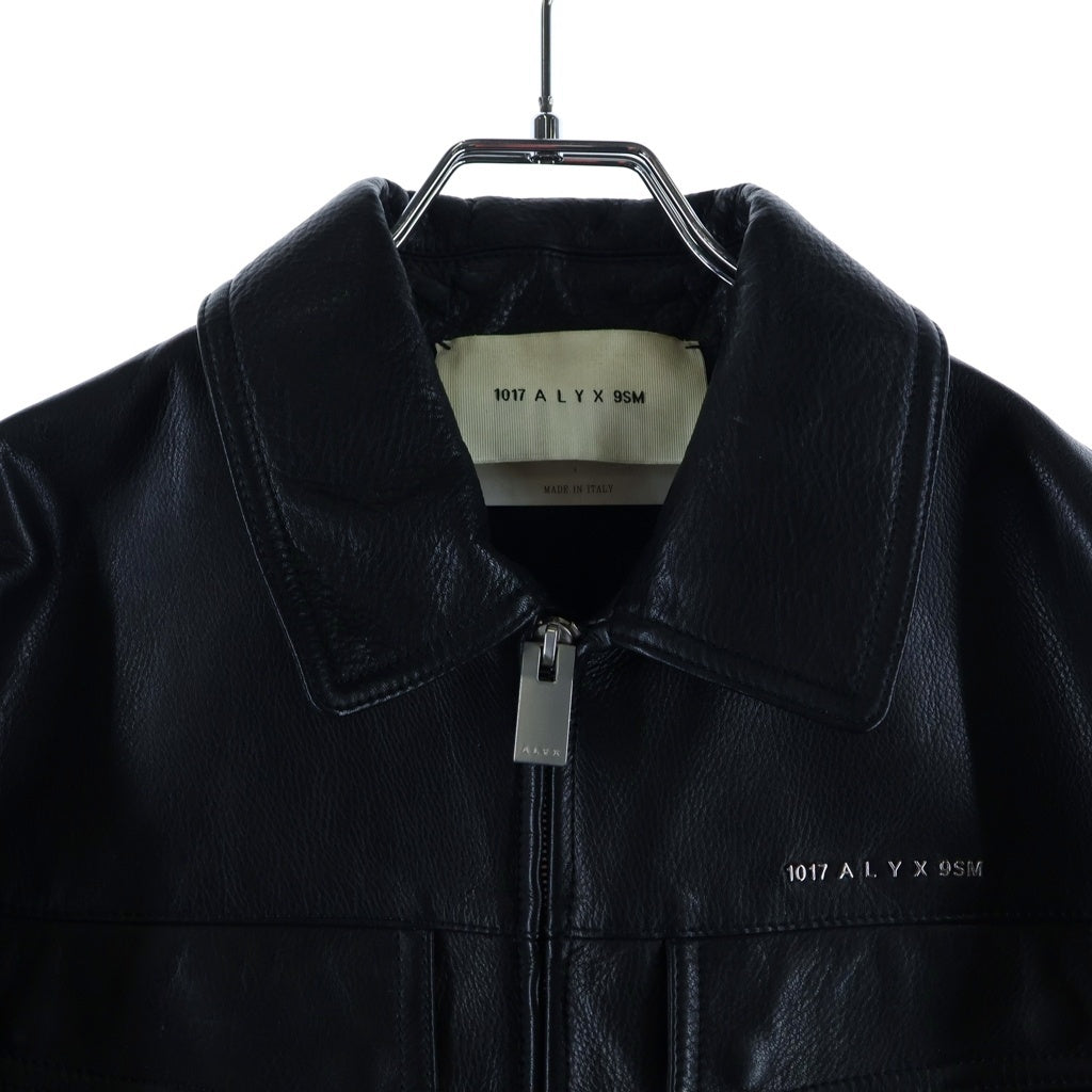 1017 ALYX 9SM(アリクス) 20AW Runway Piece Leather Police Jacket ランウェイピース レザーポリスジャケット カウレザーロゴプレートジップアップレザージャケット ブラック
