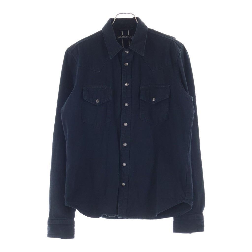 CHROME HEARTS(クロムハーツ) DENIM WESTERN クロスボールボタン 袖裾レザークロスパッチ デニムウエスタン長袖シャツ ブラック