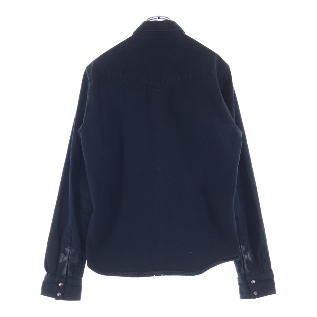 CHROME HEARTS(クロムハーツ) DENIM WESTERN クロスボールボタン 袖裾レザークロスパッチ デニムウエスタン長袖シャツ ブラック