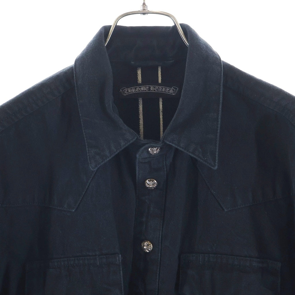 CHROME HEARTS(クロムハーツ) DENIM WESTERN クロスボールボタン 袖裾レザークロスパッチ デニムウエスタン長袖シャツ ブラック