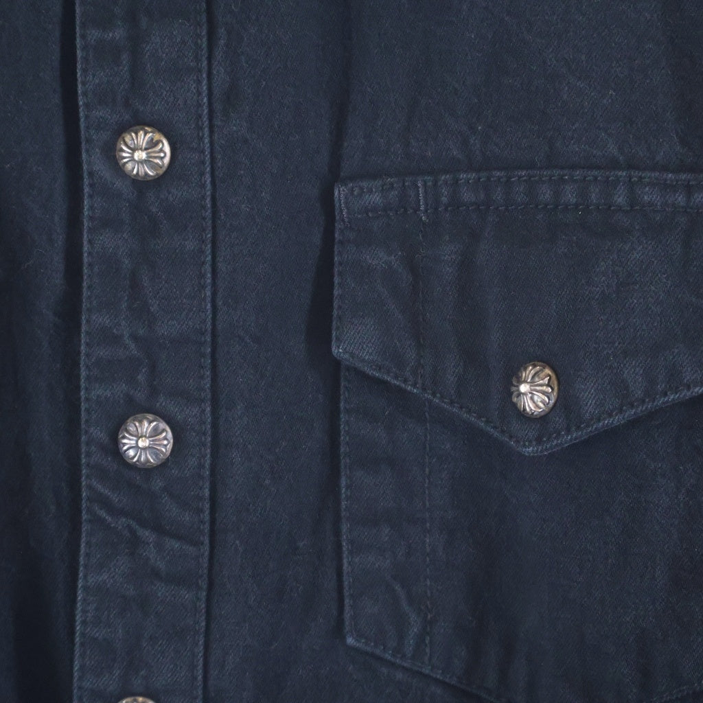 CHROME HEARTS(クロムハーツ) DENIM WESTERN クロスボールボタン 袖裾レザークロスパッチ デニムウエスタン長袖シャツ ブラック