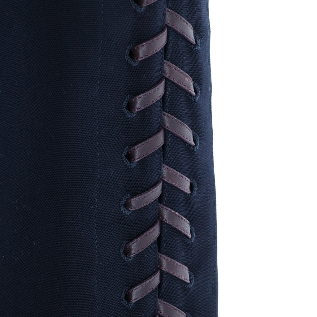 BOTTEGA VENETA(ボッテガヴェネタ) 23SS Cotton Canvas Lace-Up Pants コットンキャンバスレースアップパンツ ハイウエストサイドレーストラウザーズ 729196V0BT0 ネイビー