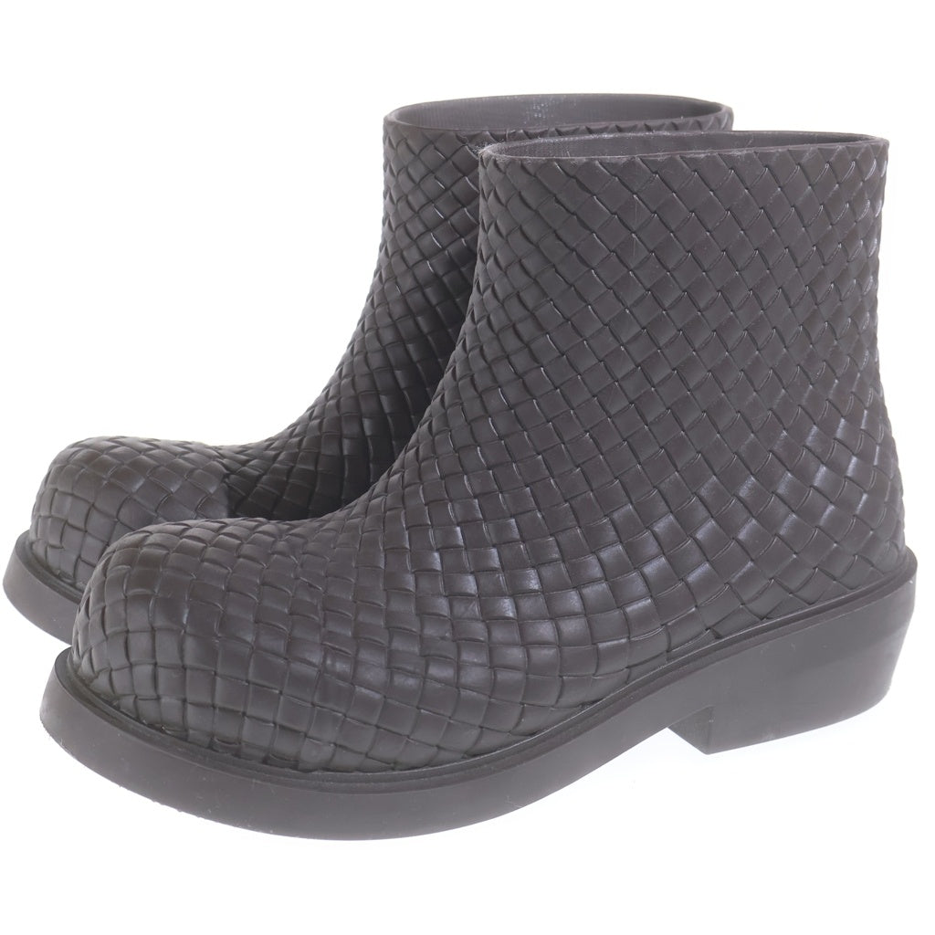 BOTTEGA VENETA(ボッテガヴェネタ) FIREMAN Short Rubber Boots ファイヤーマン イントレチャートエンボス加工ラバーアンクルブーツ 764422 ブラウン