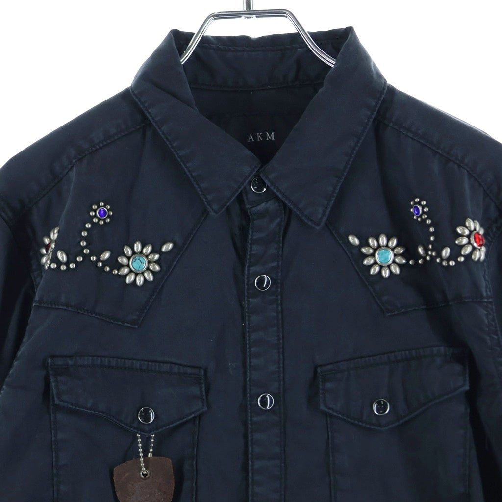 HTC(エイチティーシー) ×AKM Studs Western Shirts ×エーケーエム スタッズウエスタンシャツ ボタンダウン長袖シャツ ブラック