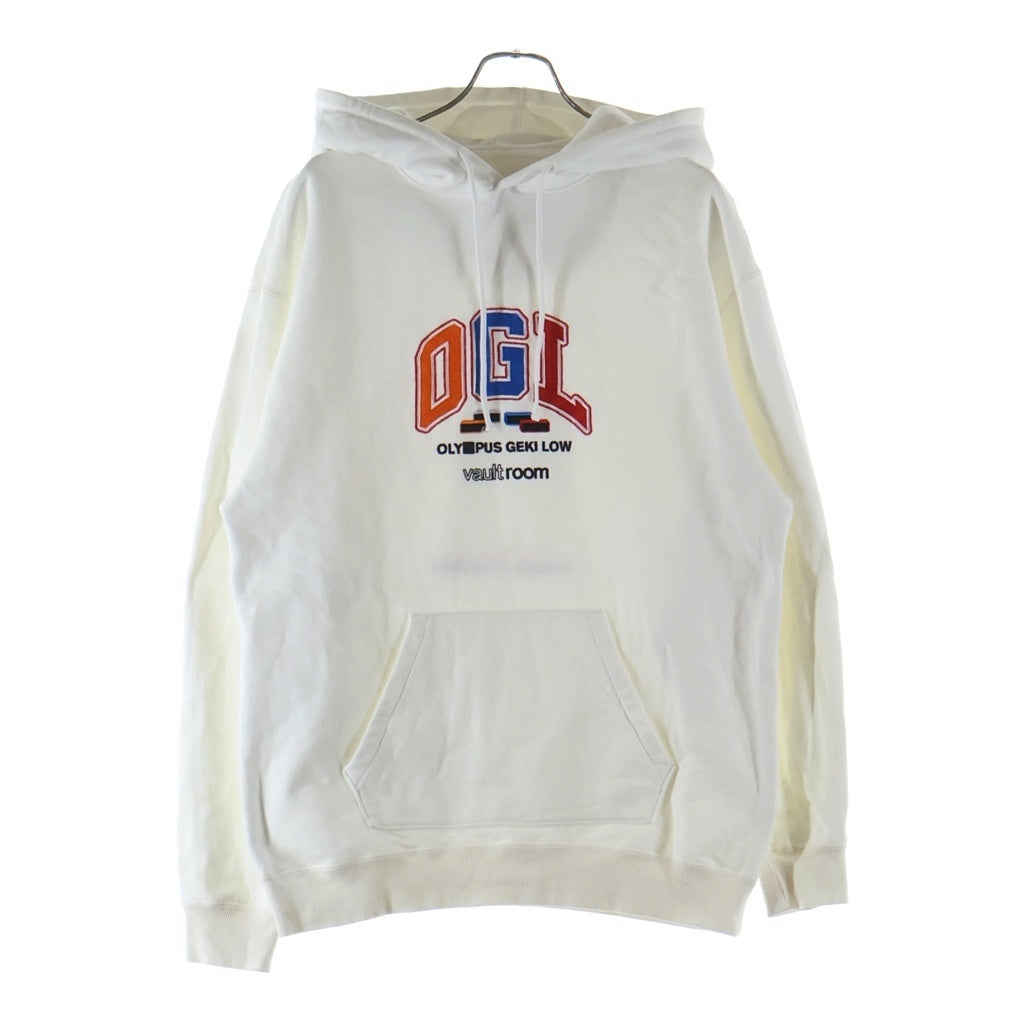 VAULTROOM(ボルトルーム) OGL OLYMPUS GEKI LOW HOODIE オリンパスゲキローフーディー ロゴ刺繍プルオーバースウェットパーカー ホワイト