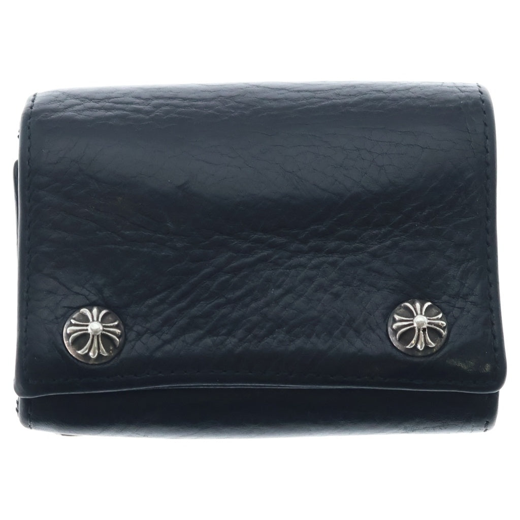 CHROME HEARTS(クロムハーツ) 3FOLD 3フォールド クロスボールボタン クロスパッチ レザーウォレット 財布 ブラック