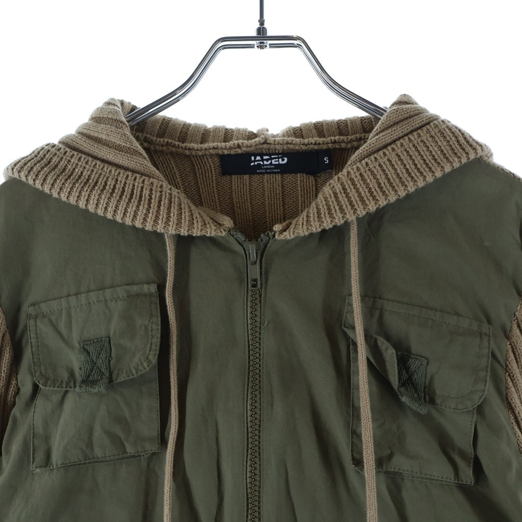 JADED LONDON(ジェイデッドロンドン) Cargo Jacket ニット切替 フーデット カーゴジャケット カーキ/ベージュ レディース