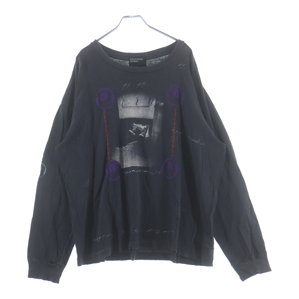 ENFANTS RICHES DEPRIMES(アンファンリッシュデプリメ) BATHROOM STALL LS T-SHIRT バスルームストールロングスリーブTシャツ ロゴプリントダメージ加工クルーネック長袖Tシャツ ブラック
