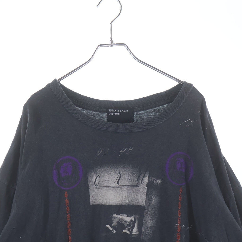 ENFANTS RICHES DEPRIMES(アンファンリッシュデプリメ) BATHROOM STALL LS T-SHIRT バスルームストールロングスリーブTシャツ ロゴプリントダメージ加工クルーネック長袖Tシャツ ブラック