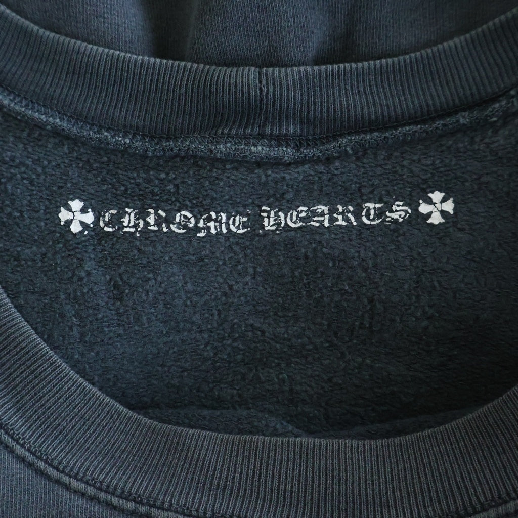 CHROME HEARTS(クロムハーツ) SWTSHRT PLVR バックアーチロゴ 袖フローラル クルーネックプルオーバースウェットトレーナー ブラック