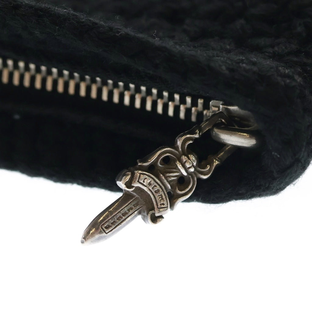 CHROME HEARTS(クロムハーツ) CASHMERE ZPR CHG PURSE クロスパッチ付き カシミヤ チェンジパース クローチェ ウォレット 財布 ブラック