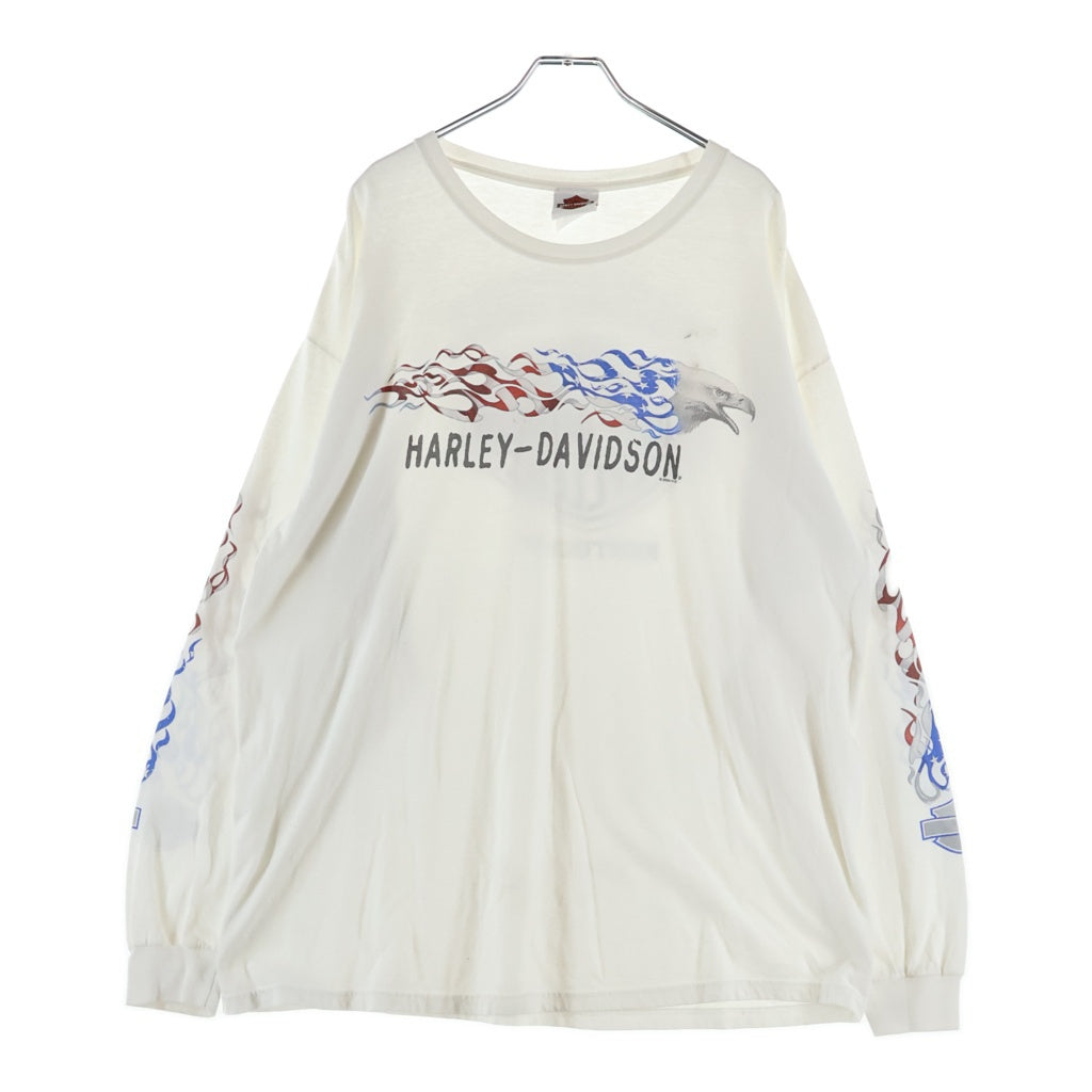 VINTAGE(ヴィンテージ) 00S HARLEY DAVIDSON BOWLING GREEN KENTUCKY ハーレーダビッドソン アームプリント 両面プリント Tシャツ 長袖カットソー ホワイト