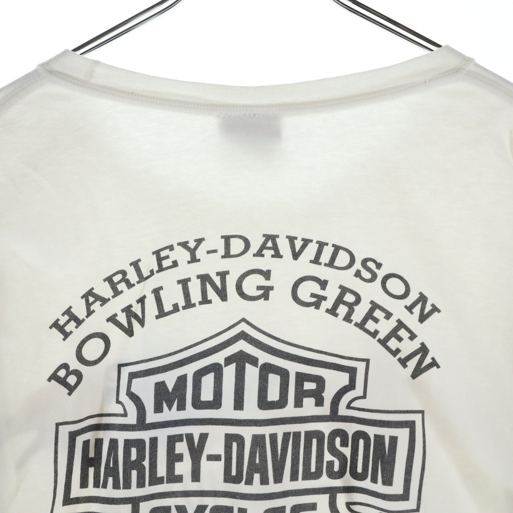VINTAGE(ヴィンテージ) 00S HARLEY DAVIDSON BOWLING GREEN KENTUCKY ハーレーダビッドソン アームプリント 両面プリント Tシャツ 長袖カットソー ホワイト