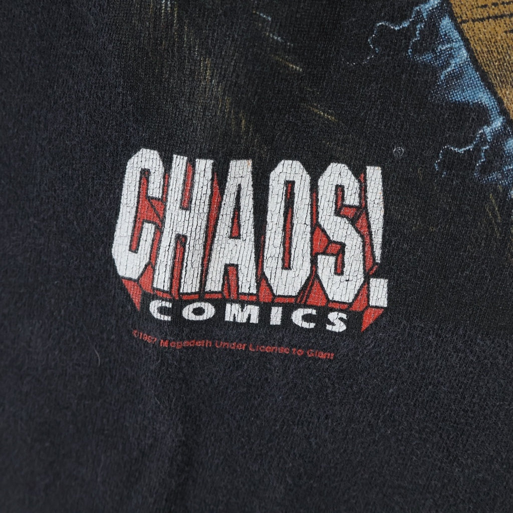VINTAGE(ヴィンテージ) 90S MEGADETH CHAOS COMICS T-Shirts メガデス カオスコミックス 両面プリントクルーネック半袖Tシャツ ブラック