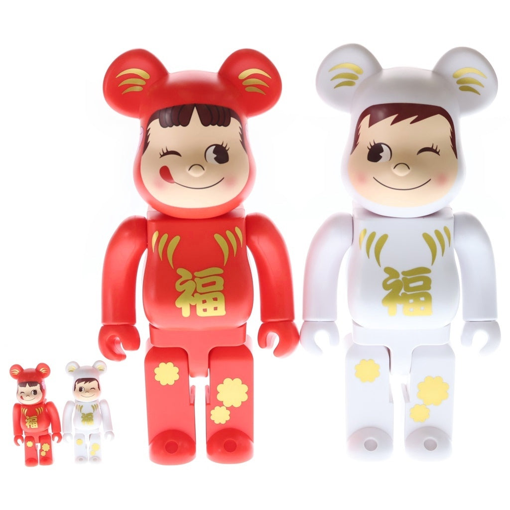 BE@RBRICK(ベアブリック) PEKO&POKO DARUMA 達磨ペコちゃん&ポコちゃん 100%&400% フィギュアセット レッド/ホワイト