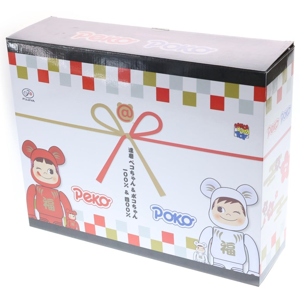 BE@RBRICK(ベアブリック) PEKO&POKO DARUMA 達磨ペコちゃん&ポコちゃん 100%&400% フィギュアセット レッド/ホワイト