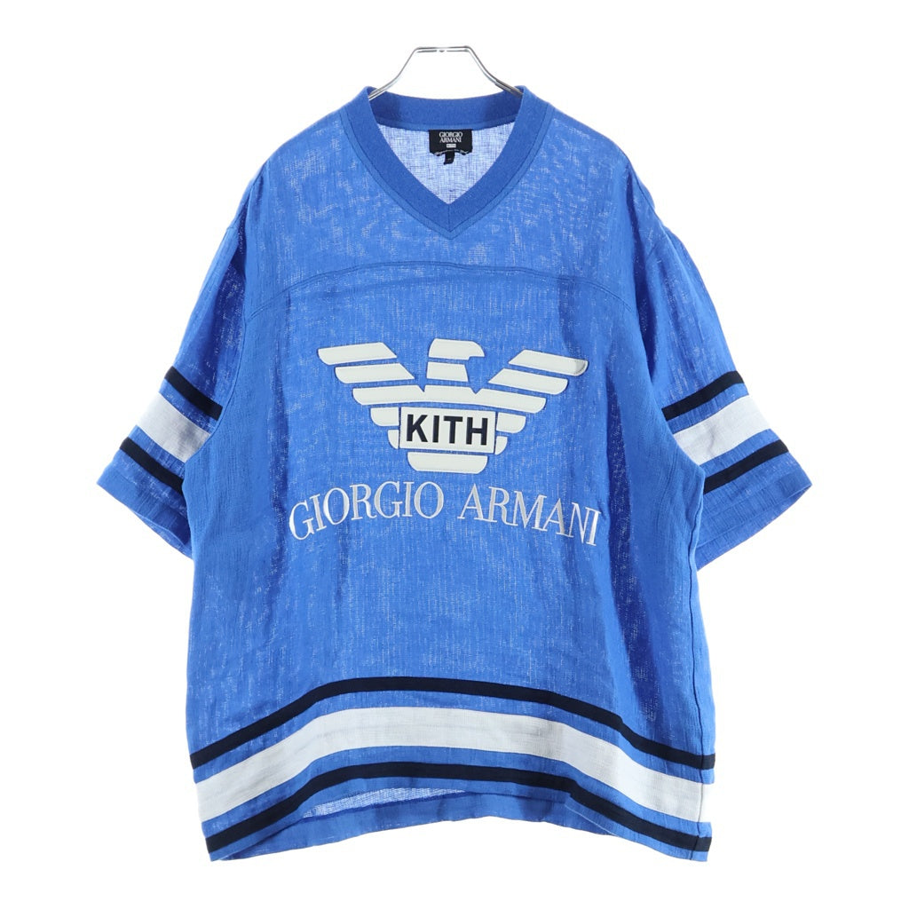 GIORGIO ARMANI(ジョルジオアルマーニ) ×KITH Open Weave Malik Jersey キス フロントLロゴデザイン オープン ウィーブ マリック ジャージーシャツ ブルー GM002518 TE17994