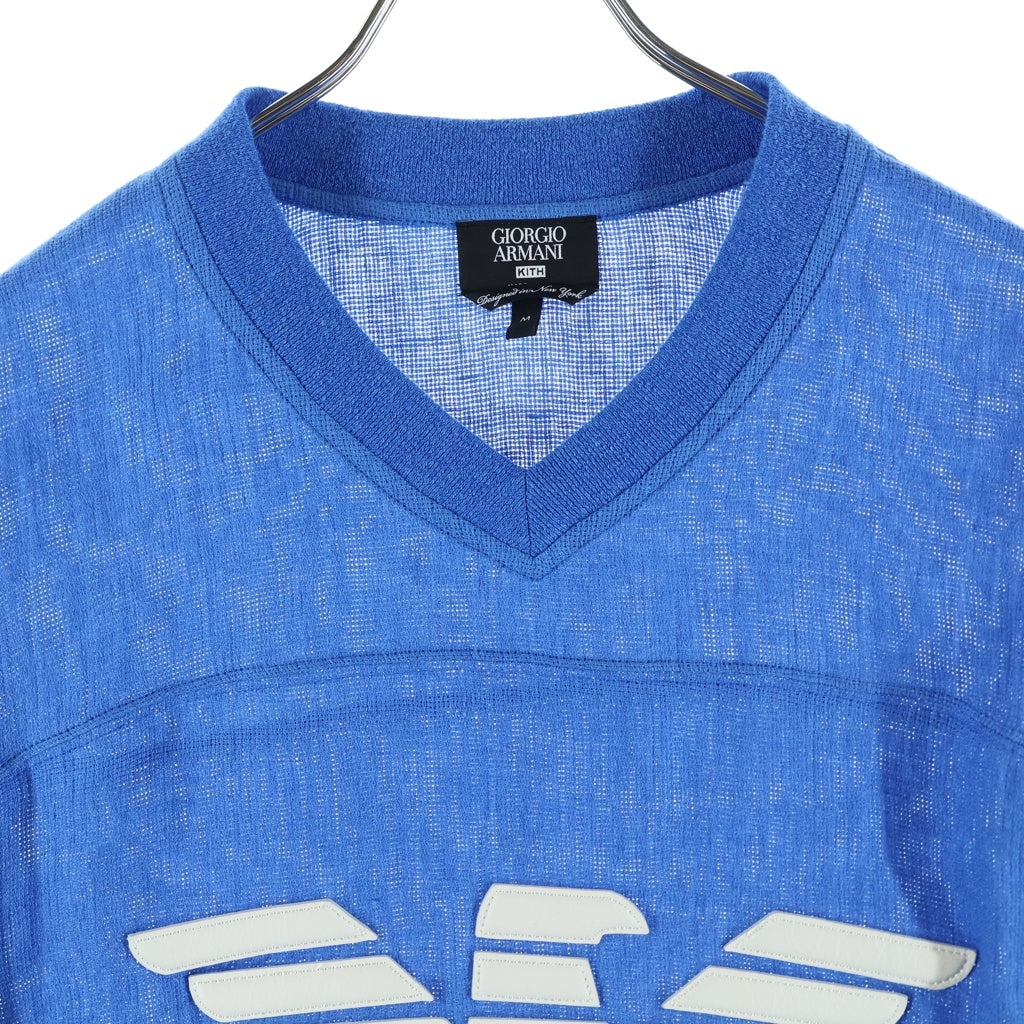 GIORGIO ARMANI(ジョルジオアルマーニ) ×KITH Open Weave Malik Jersey キス フロントLロゴデザイン オープン ウィーブ マリック ジャージーシャツ ブルー GM002518 TE17994