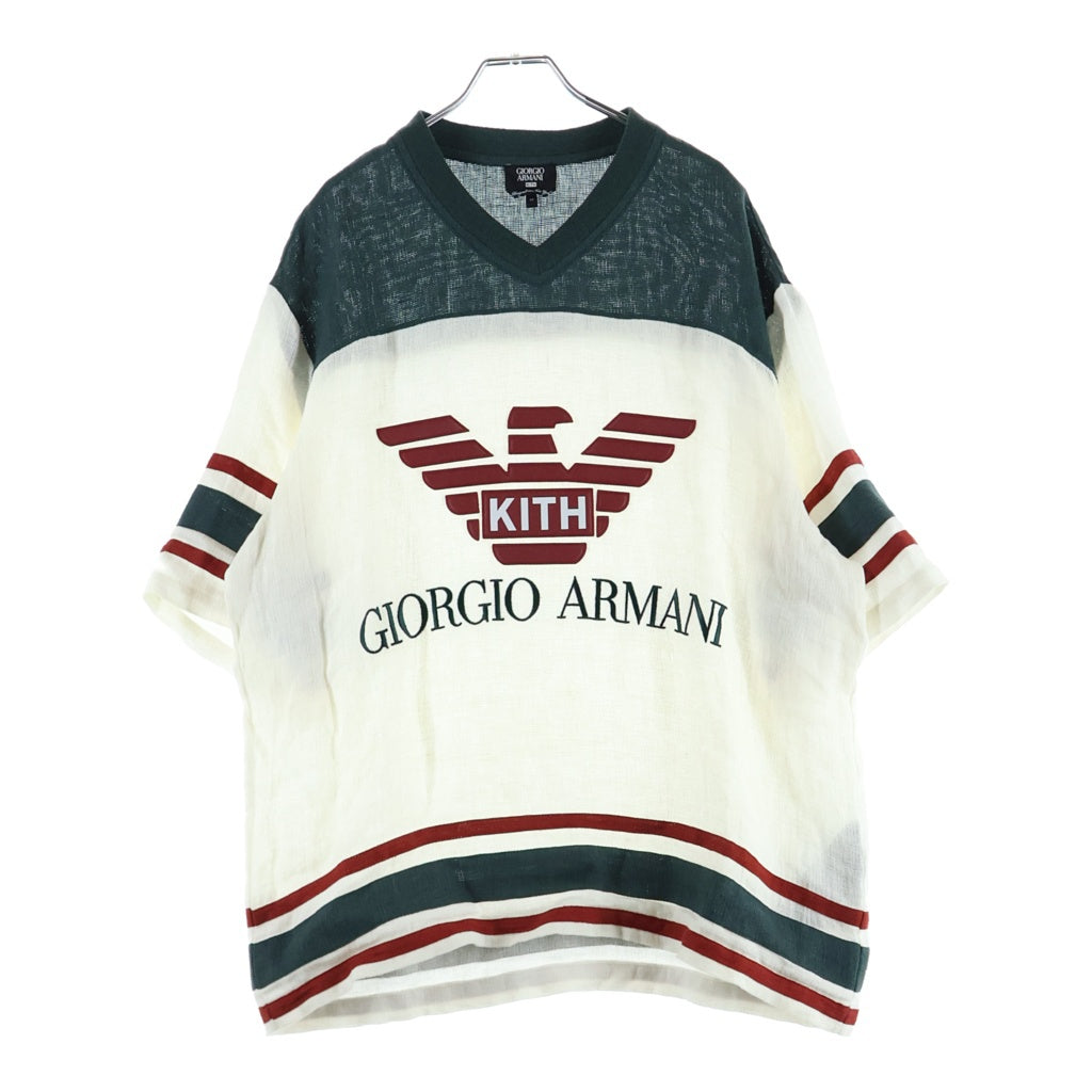 GIORGIO ARMANI(ジョルジオアルマーニ) ×KITH Open Weave Malik Jersey キス フロントLロゴデザイン オープン ウィーブ マリック ジャージーシャツ GM002518 TE17994 ホワイト
