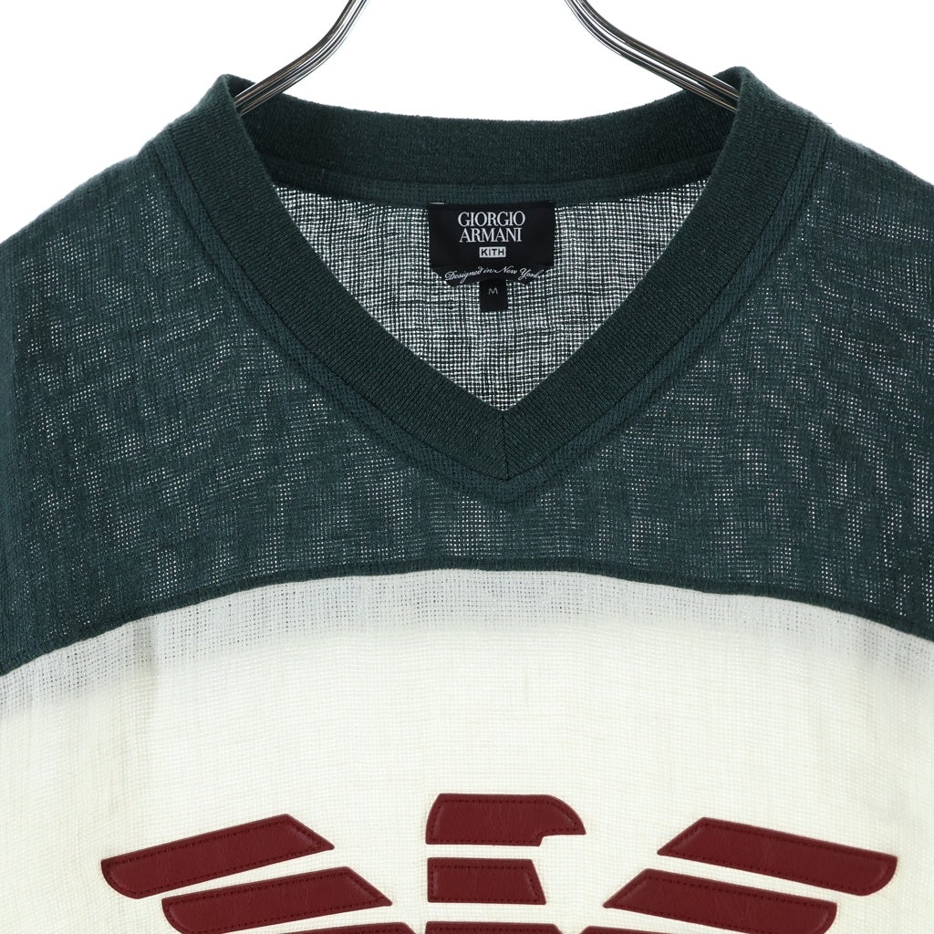 GIORGIO ARMANI(ジョルジオアルマーニ) ×KITH Open Weave Malik Jersey キス フロントLロゴデザイン オープン ウィーブ マリック ジャージーシャツ GM002518 TE17994 ホワイト