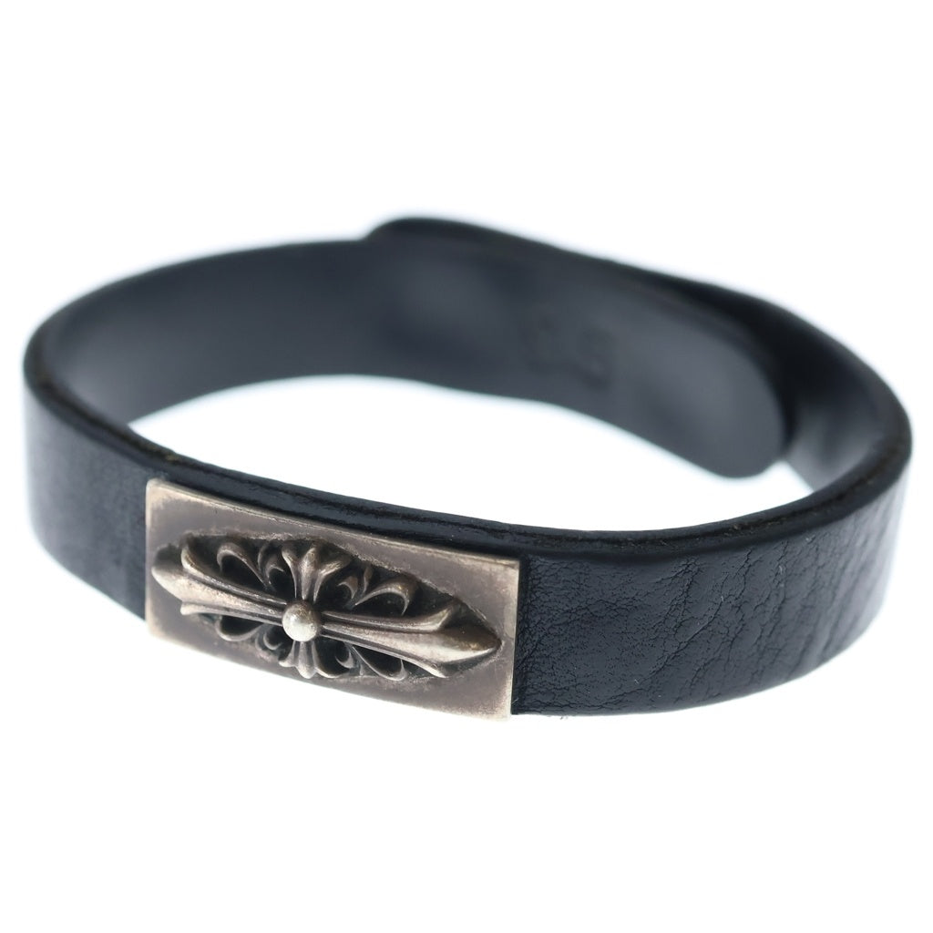 CHROME HEARTS(クロムハーツ) CUFF PLATE FLRL CRS レザーブレスレット シルバー/ブラック