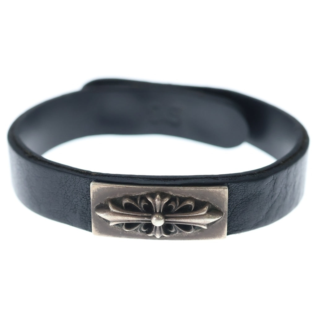 CHROME HEARTS(クロムハーツ) CUFF PLATE FLRL CRS レザーブレスレット シルバー/ブラック