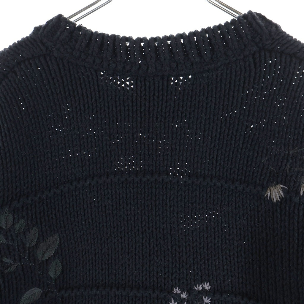 KITH(キス) Weirfield Crewneck フラワー 刺繍 ラウンドネック ニットセーター ブラック 23-080-060-0010-1-0
