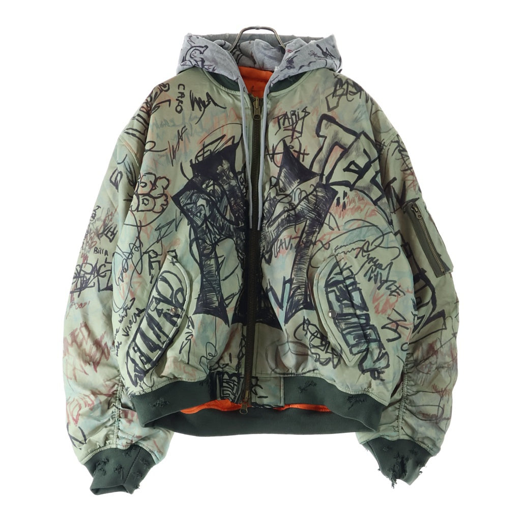 Mowalola(モワローラ) 25AW GRAFFITI BOMBER JACKET グラフィック ボンバージャケット カーキ