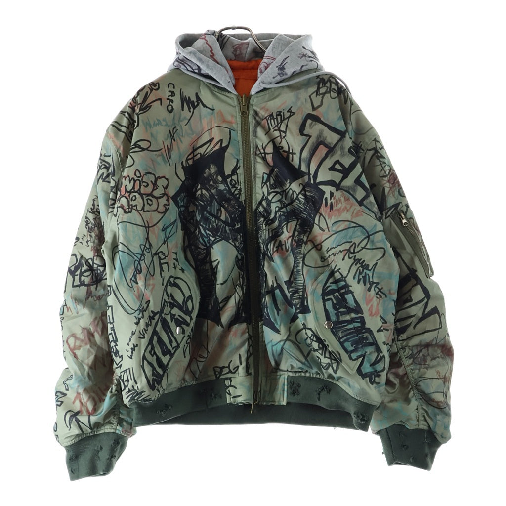 Mowalola(モワローラ) 25AW GRAFFITI BOMBER JACKET グラフィック ボンバージャケット カーキ