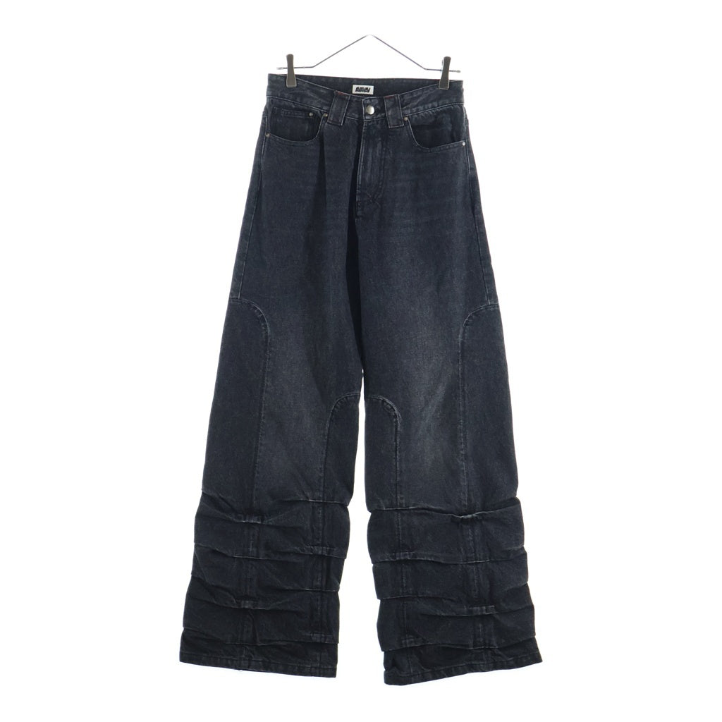 NO BRAND(ノーブランド) AVAVAV アヴァヴァブ Pleated Denim Pants プリーテッドデニムパンツ 裾プリーツワイドフレアデニムパンツ ブラック