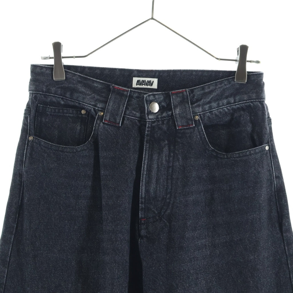 NO BRAND(ノーブランド) AVAVAV アヴァヴァブ Pleated Denim Pants プリーテッドデニムパンツ 裾プリーツワイドフレアデニムパンツ ブラック