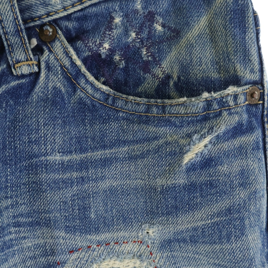 HYSTERIC GLAMOUR(ヒステリックグラマー) ピラミッドスタッズ ダメージ加工 デニムパンツ インディゴ