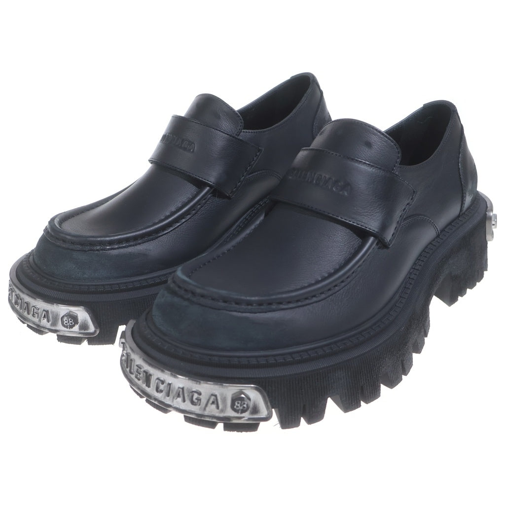 BALENCIAGA(バレンシアガ) TRACTOR LOAFER トラクター ローファー プレート付き ダメージ加工 レザーシューズ 825735 ブラック/シルバー