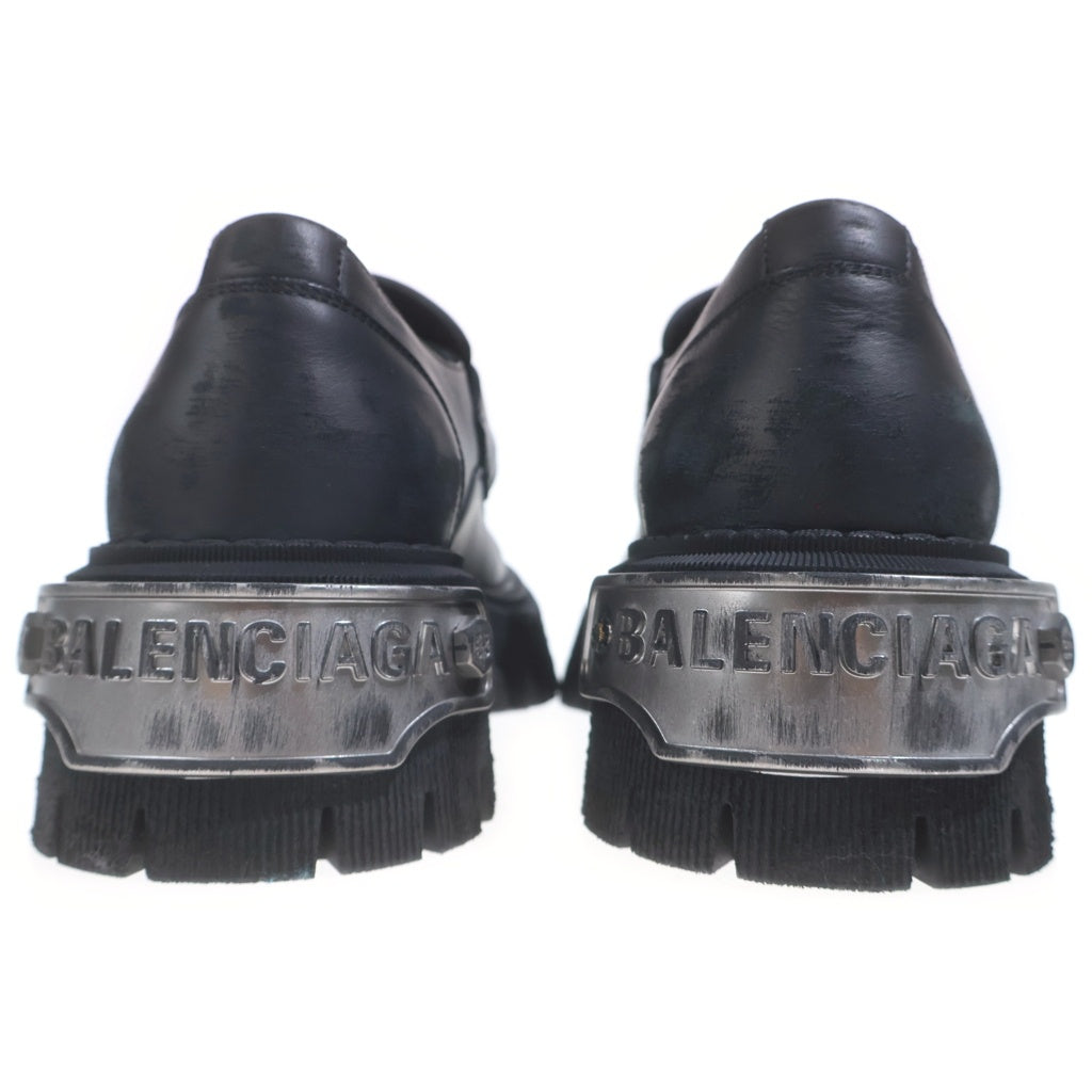 BALENCIAGA(バレンシアガ) TRACTOR LOAFER トラクター ローファー プレート付き ダメージ加工 レザーシューズ 825735 ブラック/シルバー