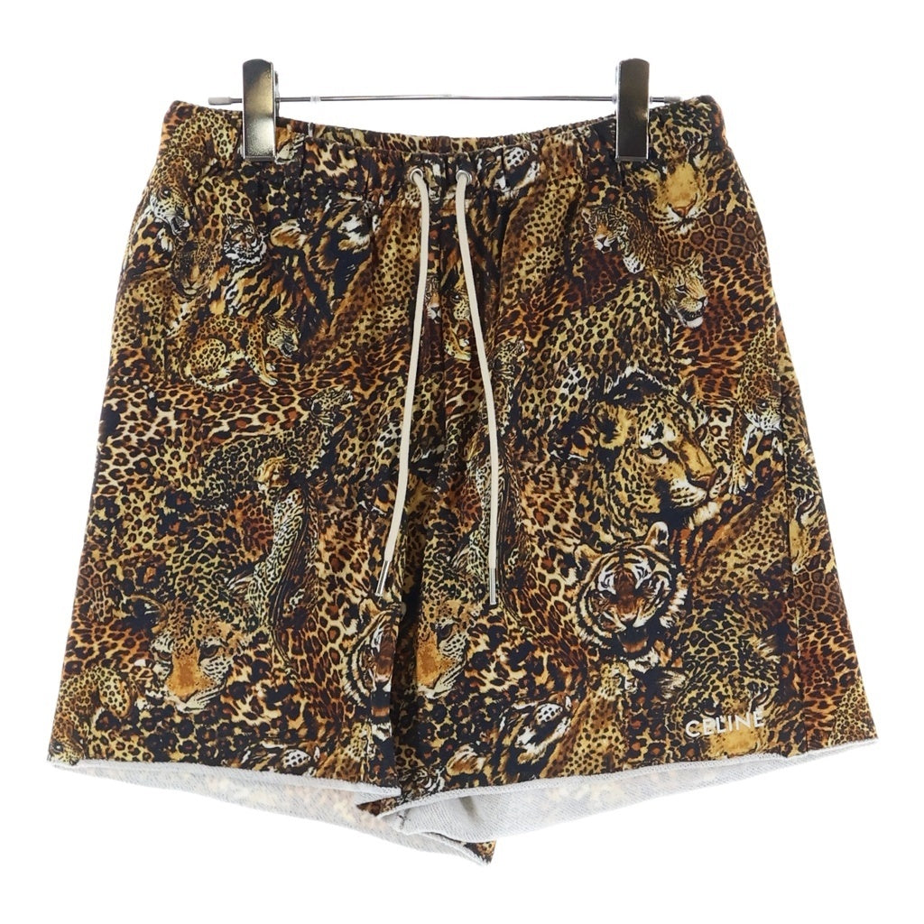 CELINE(セリーヌ) WIDELEG TIGER PRINTED SHORT PANTS 2Z263437S タイガープリント ダメージ加工ハーフパンツ スウェットショーツ ブラウン