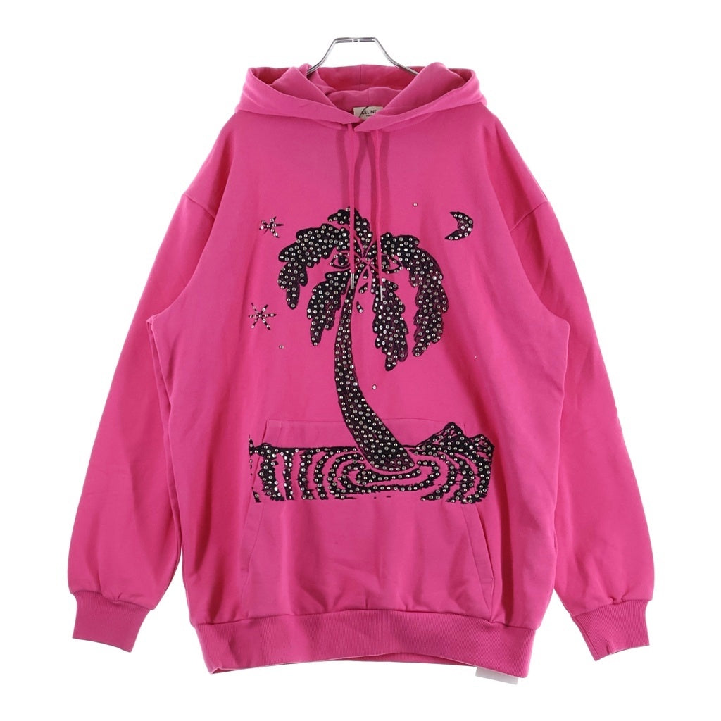 CELINE(セリーヌ) PALM TREE STUDDED PULLOVER HOODIE 2Y795670Q パームツリー スタッズ プルオーバーパーカー フーディー ピンク