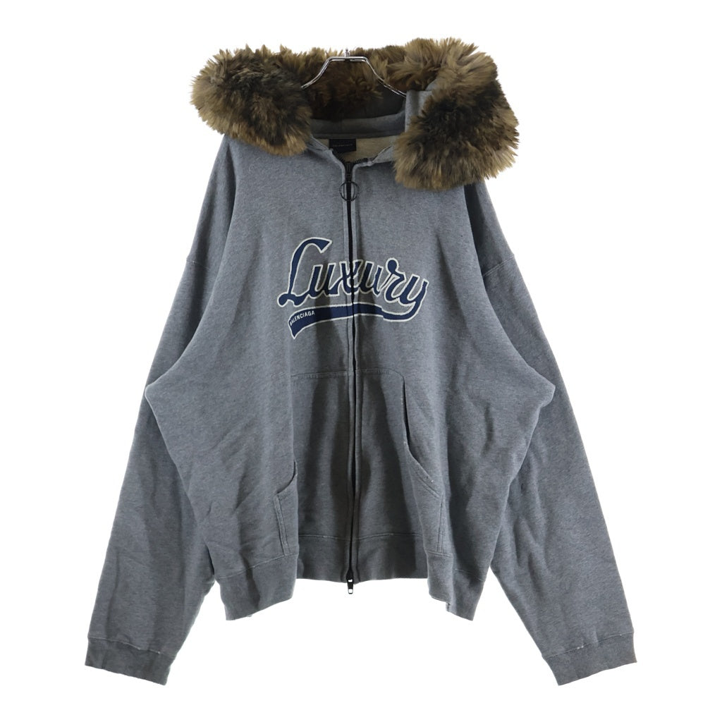 BALENCIAGA(バレンシアガ) Fur Zip Up Hoodie ファー オーバーサイズ ジップアップ フーディ パーカー 850330 TTVB5 グレー