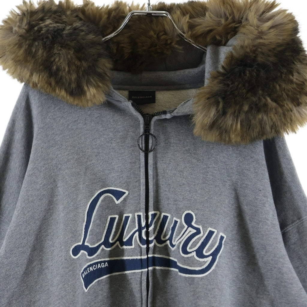 BALENCIAGA(バレンシアガ) Fur Zip Up Hoodie ファー オーバーサイズ ジップアップ フーディ パーカー 850330 TTVB5 グレー