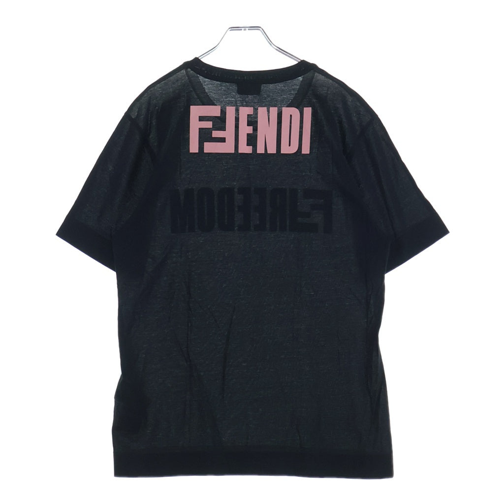 FENDI(フェンディ) FREEDOM ロゴプリント ツートン 半袖Tシャツ カットソー ブラック/ホワイト FY0936 A4Q4
