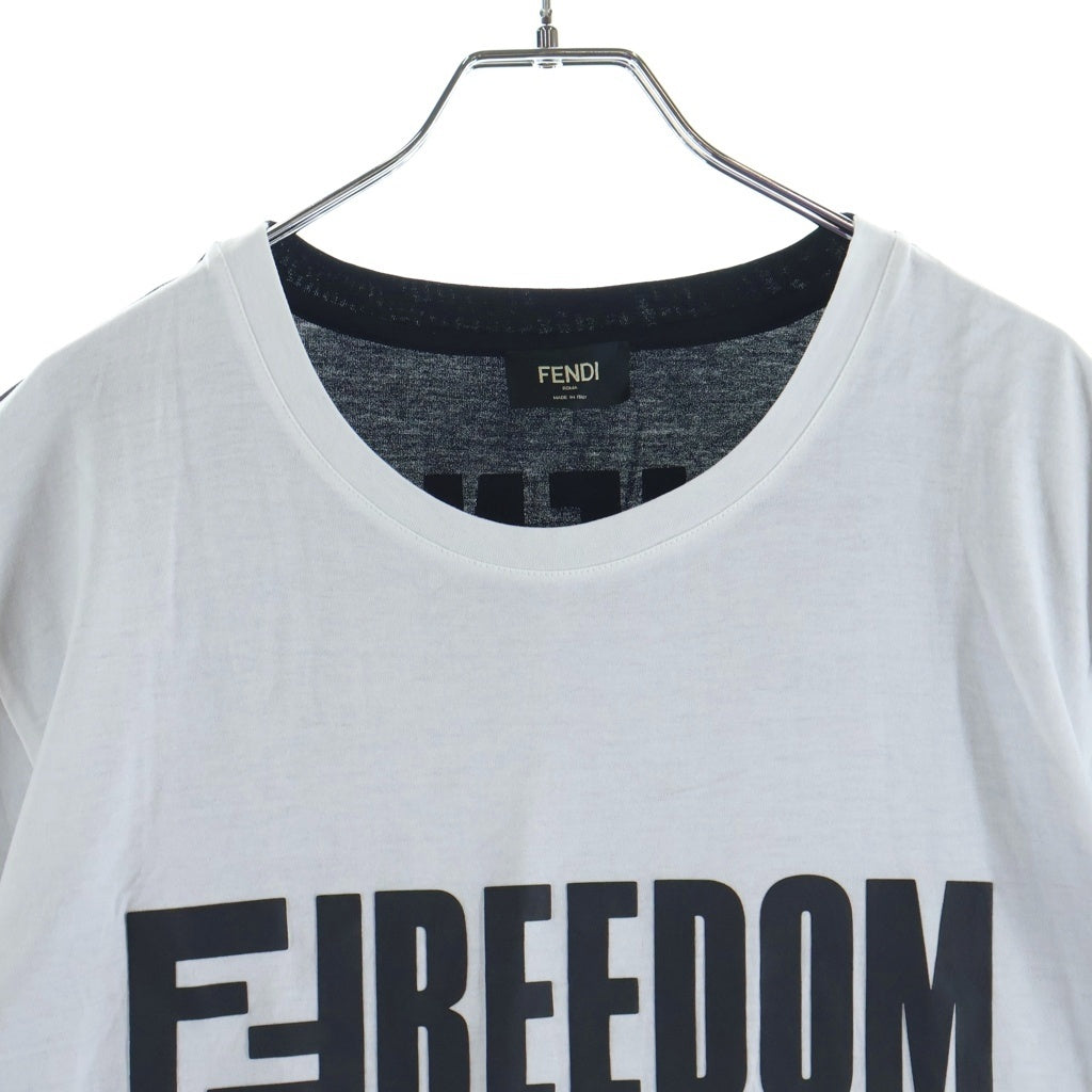 FENDI(フェンディ) FREEDOM ロゴプリント ツートン 半袖Tシャツ カットソー ブラック/ホワイト FY0936 A4Q4