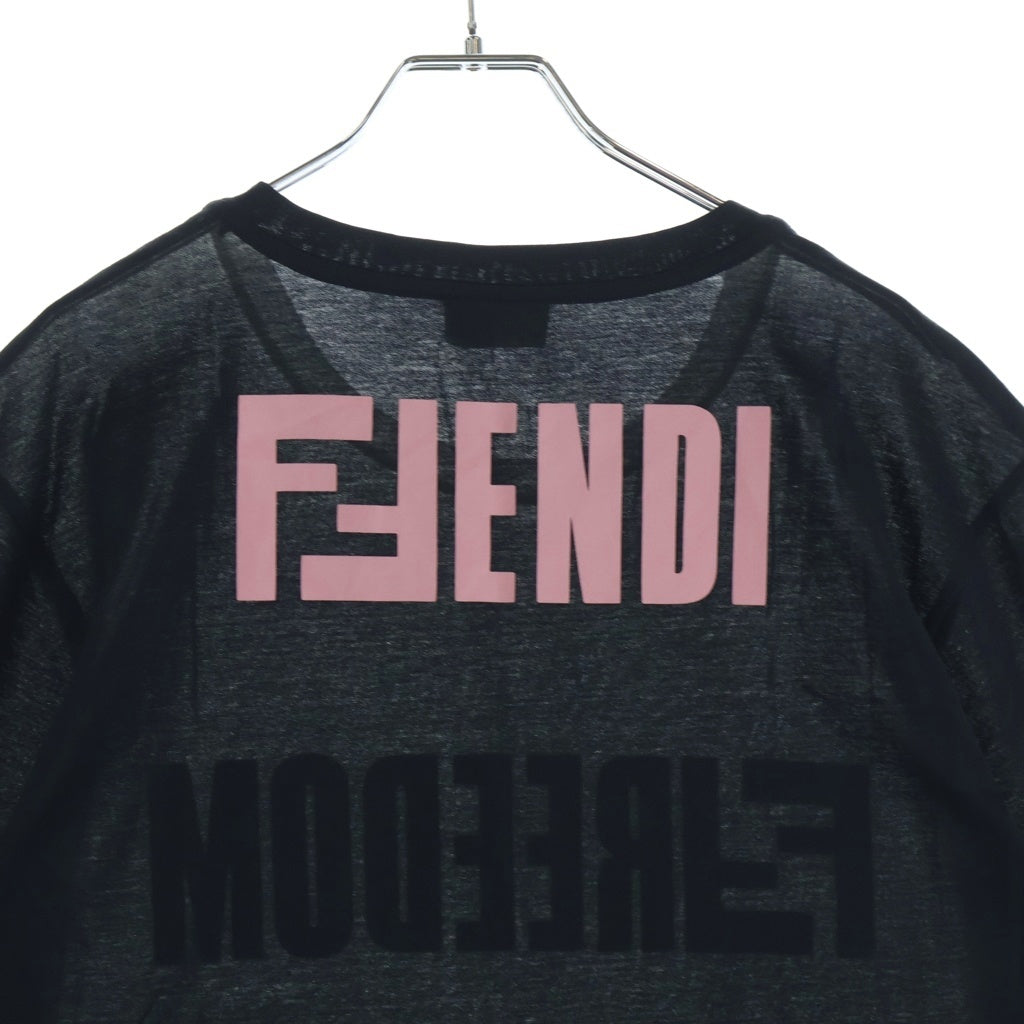 FENDI(フェンディ) FREEDOM ロゴプリント ツートン 半袖Tシャツ カットソー ブラック/ホワイト FY0936 A4Q4