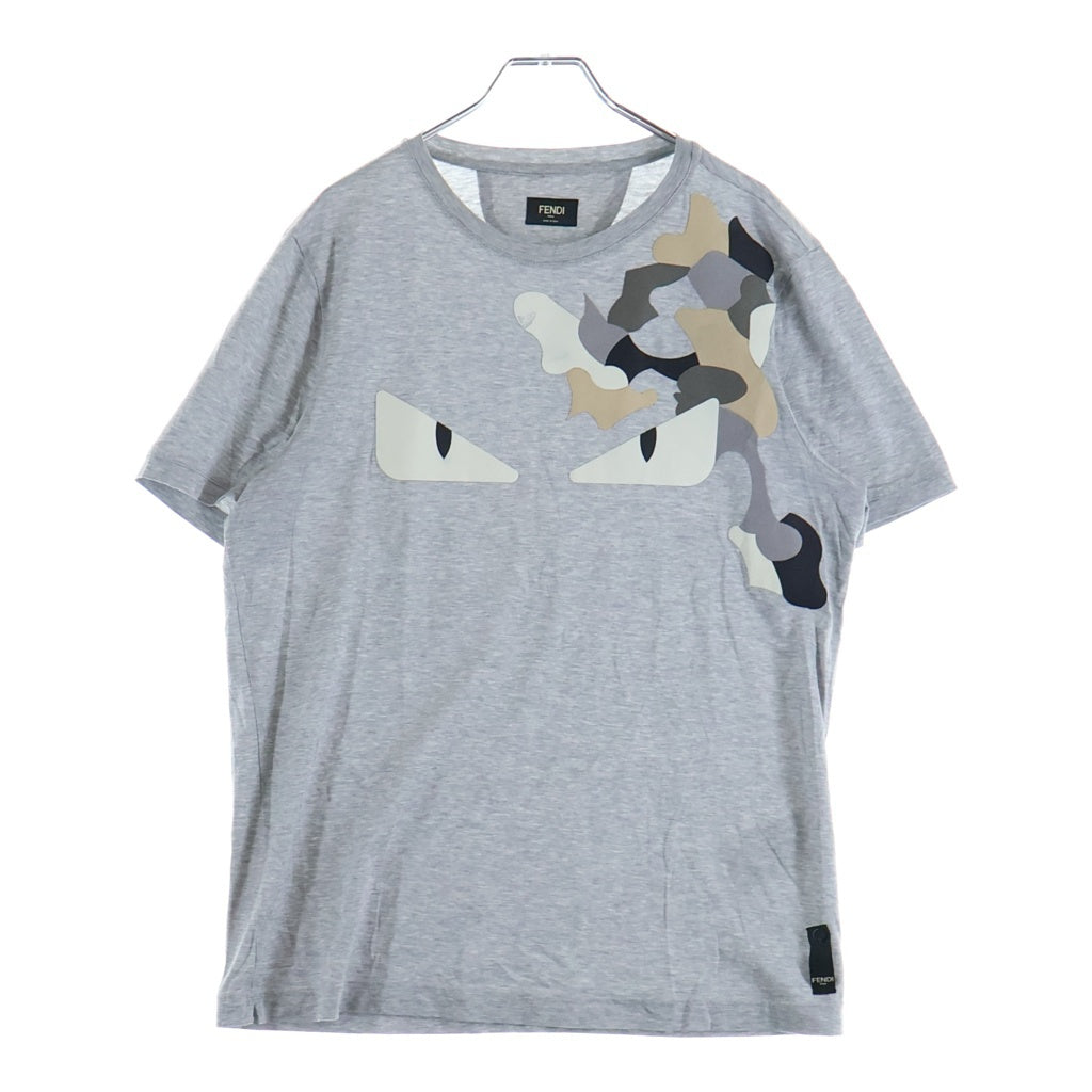 FENDI(フェンディ) Monster Eyes モンスター アイズ レザーパッチ 半袖Tシャツ カットソー グレー FY0626 44K