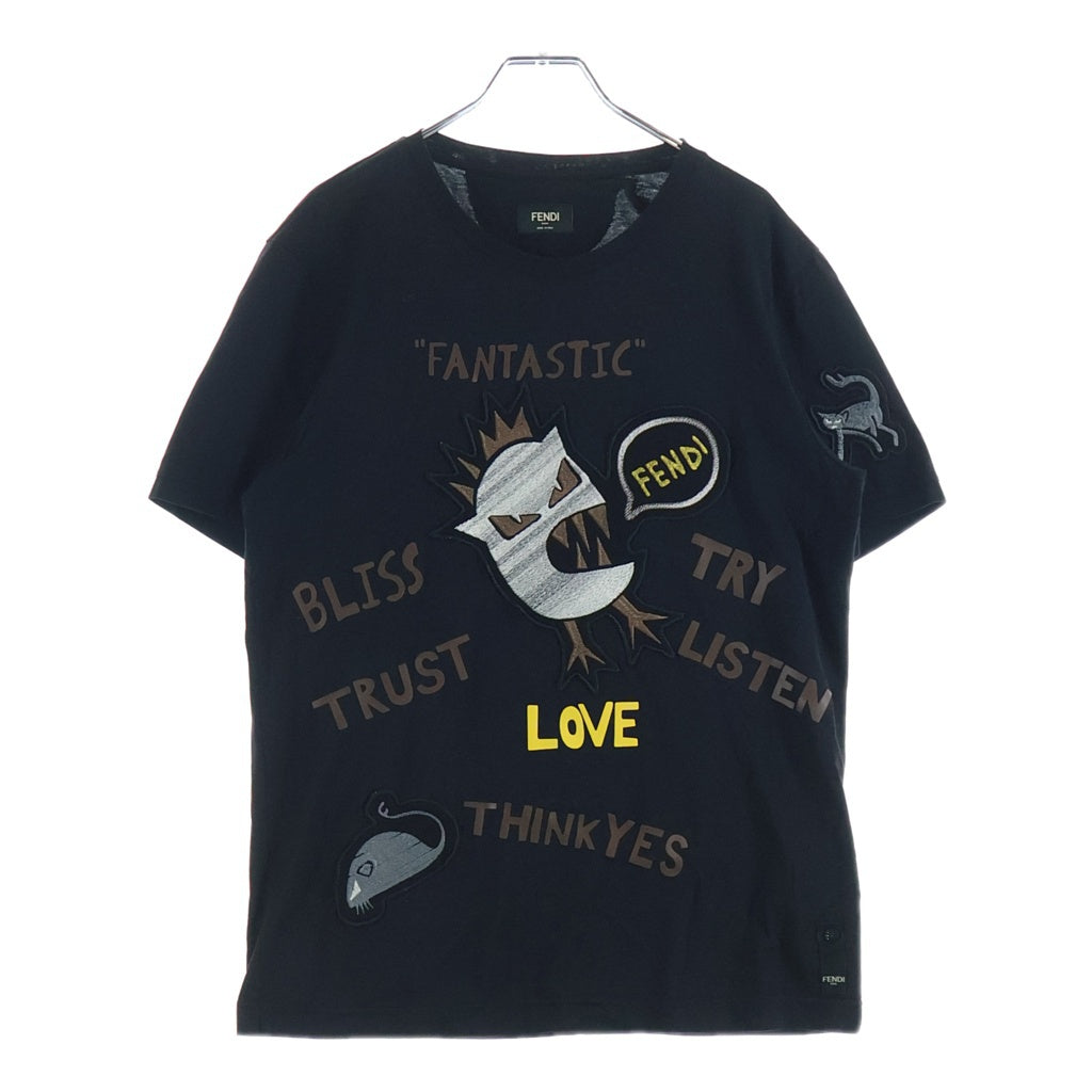 FENDI(フェンディ) FANTASTIC TEE ファンタスティック パッチデザイン 半袖Tシャツ カットソー ブラック FY0682 SJY