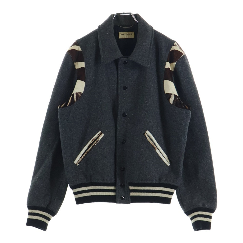 SAINT LAURENT PARIS(サンローランパリ) 14AW Calf Hair Switching Teddy Jacket By Hedi Slimane エディ期 ハラコ切替テディジャケット ボタンダウンブルゾン 361790 Y968F グレー
