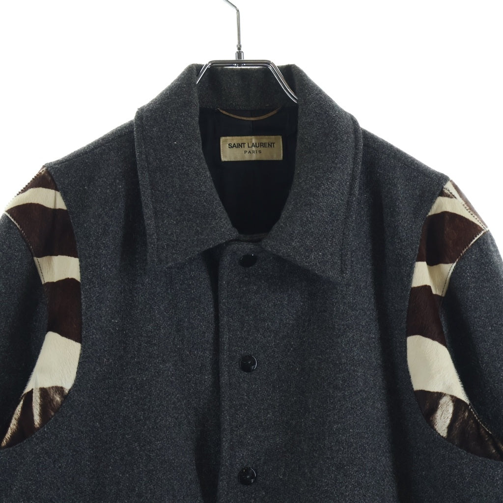 SAINT LAURENT PARIS(サンローランパリ) 14AW Calf Hair Switching Teddy Jacket By Hedi Slimane エディ期 ハラコ切替テディジャケット ボタンダウンブルゾン 361790 Y968F グレー