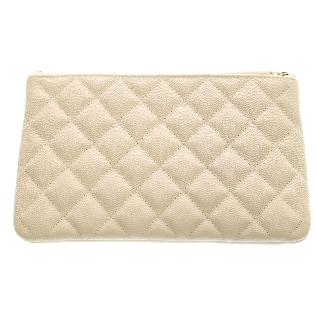 CHANEL(シャネル) Matelasse Pouch マトラッセポーチ キャビアスキン ゴールド金具 ホワイト レディース