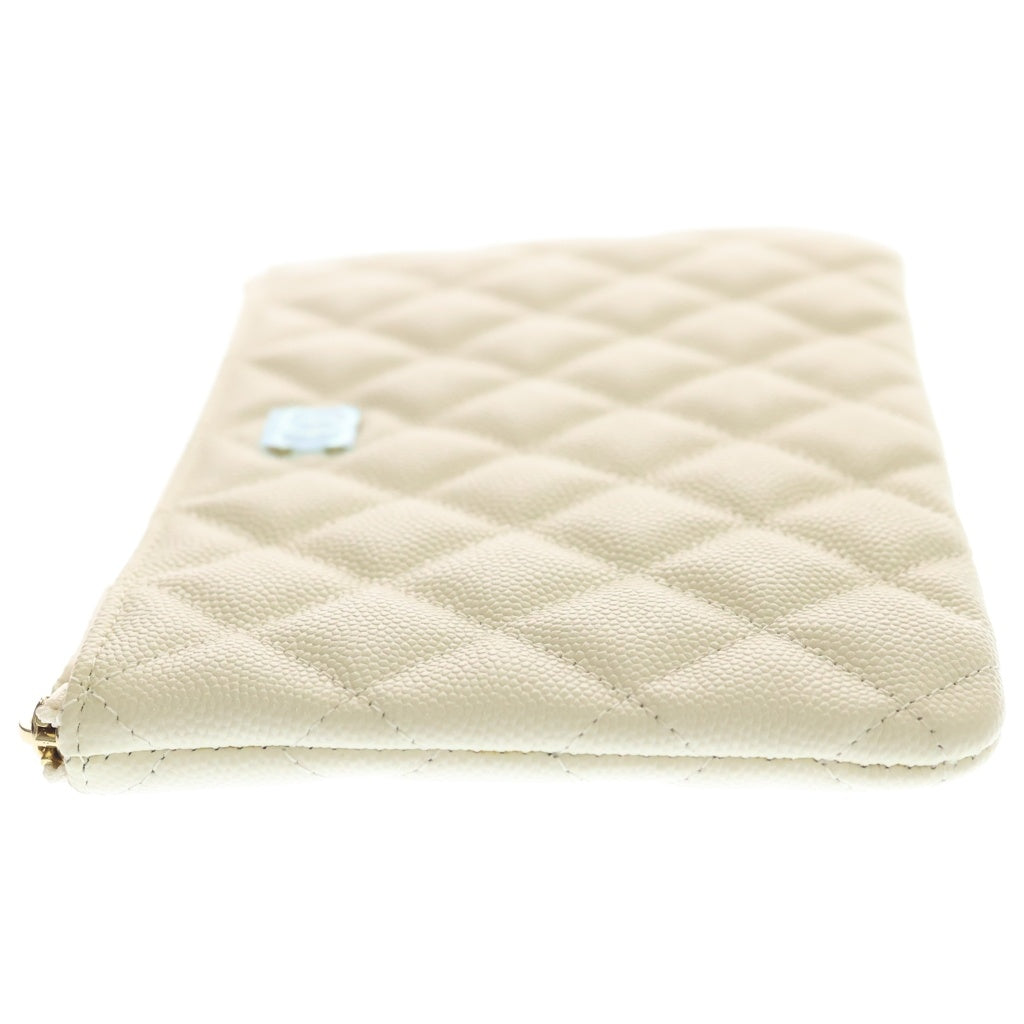 CHANEL(シャネル) Matelasse Pouch マトラッセポーチ キャビアスキン ゴールド金具 ホワイト レディース